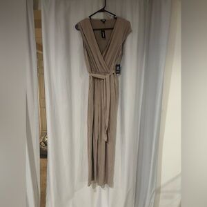 Express Tan Plunge Maxi Gown for Wedding Guests